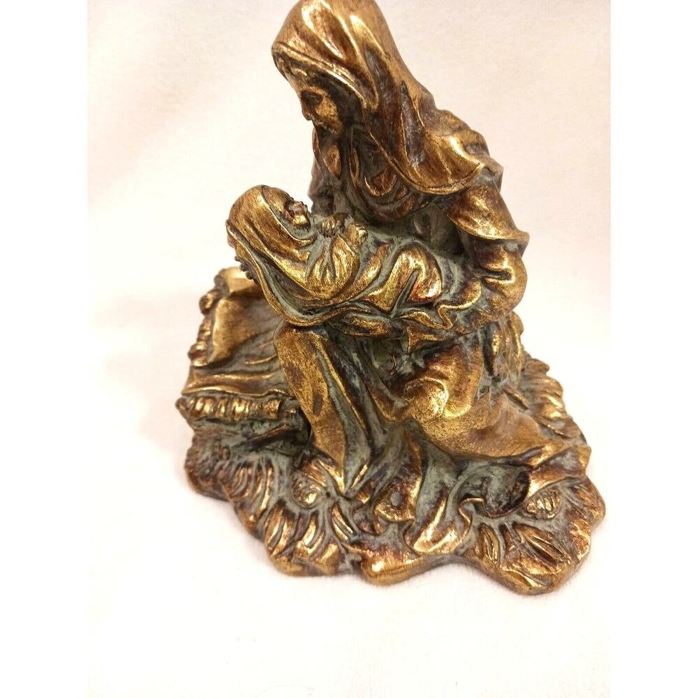 Vintage 1980s Madonna 8" Virgin Mary Jesus Child Figure Resin Gold Brass‎ tone